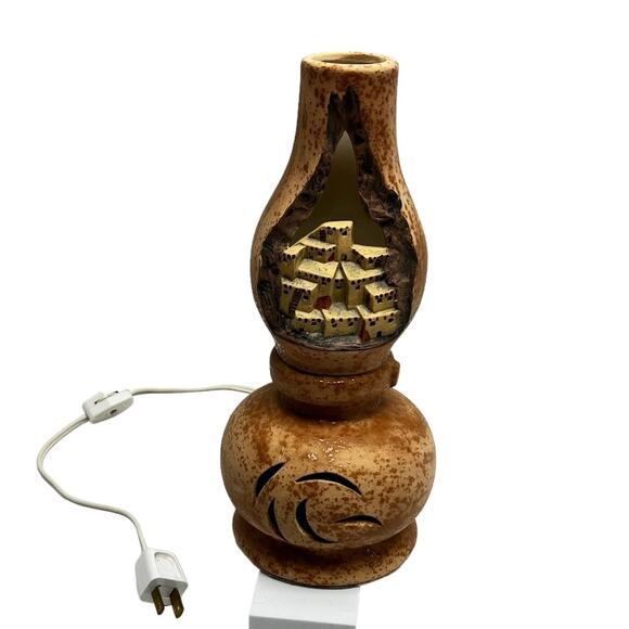 COPY - Vintage Red Clay Pottery Cliff Dwellings Carved Table Light Chiminea Sha…